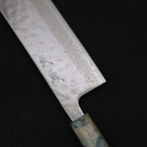 Nakiri AUS-10 Nashiji Damascus Ocean White Mix Handle 165mm-[Musashi]-[Japanese-Kitchen-Knives]