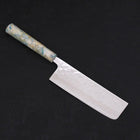 Nakiri AUS-10 Nashiji Damascus Ocean White Mix Handle 165mm-[Musashi]-[Japanese-Kitchen-Knives]