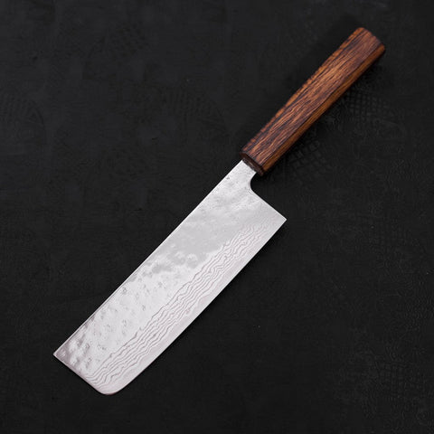 Nakiri AUS-10 Nashiji Damascus Sumi Urushi Handle 165mm (6.5”)-[Musashi]-[Japanese-Kitchen-Knives]