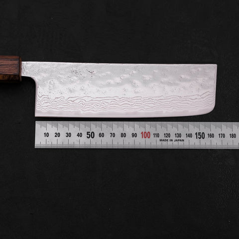 Nakiri AUS-10 Nashiji Damascus Sumi Urushi Handle 165mm (6.5”)-[Musashi]-[Japanese-Kitchen-Knives]