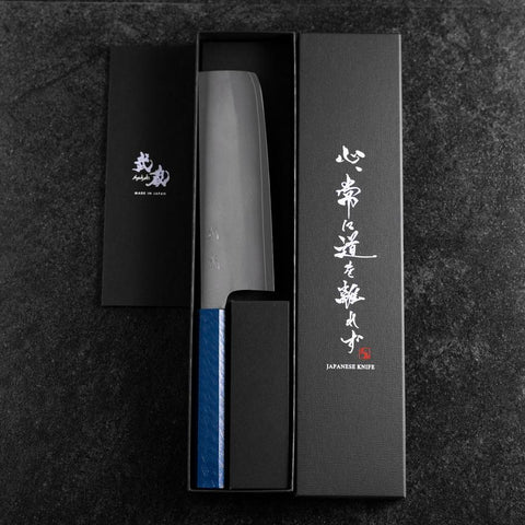Nakiri AUS-10 Polished Blue Urushi Handle 170mm (6.7”)-[Musashi]-[Japanese-Kitchen-Knives]