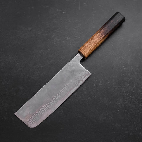 Nakiri AUS-10 Polished Nashiji Damascus Yaki Urushi Handle 165mm-[Musashi]-[Japanese-Kitchen-Knives]