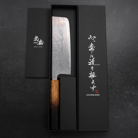 Nakiri AUS-10 Polished Nashiji Damascus Yaki Urushi Handle 165mm-[Musashi]-[Japanese-Kitchen-Knives]