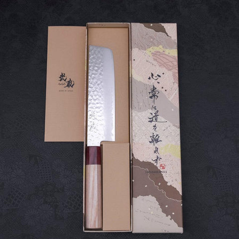 Nakiri AUS-10 Tsuchime Damascus Cherry Wood Handle 165mm-[Musashi]-[Japanese-Kitchen-Knives]