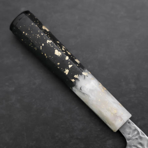 Nakiri AUS-10 Tsuchime Damascus Ocean Black White Gold Handle 165mm (6.5”)-[Musashi]-[Japanese-Kitchen-Knives]