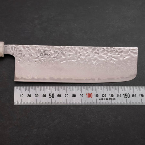 Nakiri AUS-10 Tsuchime Damascus Ocean Black White Gold Handle 165mm (6.5”)-[Musashi]-[Japanese-Kitchen-Knives]