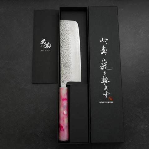 Nakiri AUS-10 Tsuchime Damascus Ocean Sakura Handle 165mm-[Musashi]-[Japanese-Kitchen-Knives]