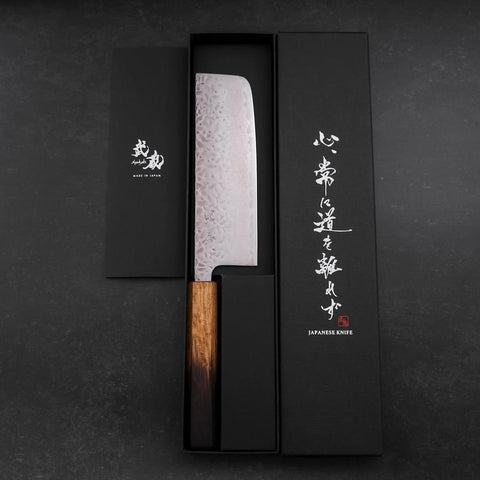 Nakiri AUS-10 Tsuchime Damascus Yaki Urushi Handle 165mm-[Musashi]-[Japanese-Kitchen-Knives]
