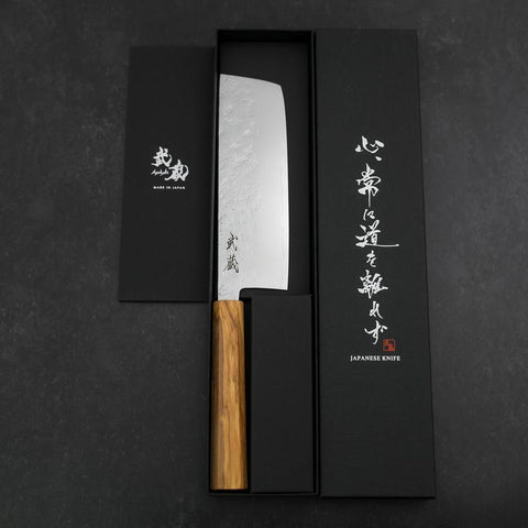Nakiri AUS-8 Nashiji Olive Handle 165mm-[Musashi]-[Japanese-Kitchen-Knives]