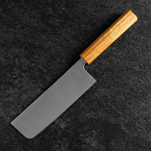 Nakiri AUS-8 Polished Oak Handle 165mm (6.5”)-[Musashi]-[Japanese-Kitchen-Knives]