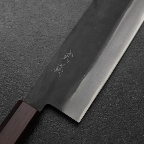 Nakiri Blue Steel #1 Stainless Clad Kurouchi Purple Urushi Handle 165mm-[Musashi]-[Japanese-Kitchen-Knives]