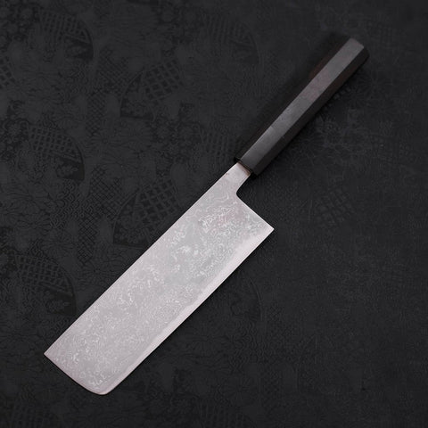 Nakiri Blue Steel #2 Damascus Buffalo Ebony Handle 165mm (6.5”)-[Musashi]-[Japanese-Kitchen-Knives]