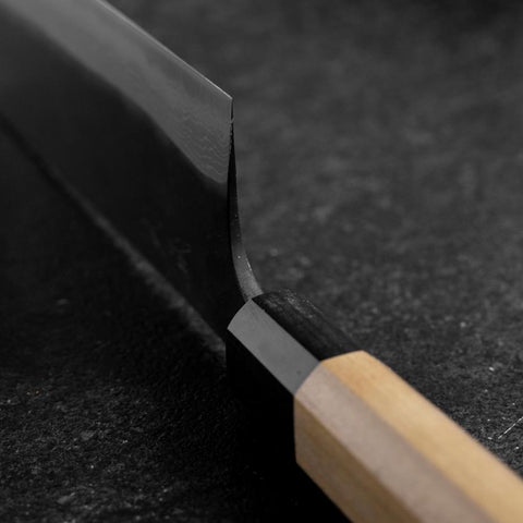 Nakiri Blue Steel #2 Kurouchi Damascus Buffalo Magnolia Handle 165mm (6.5”)-[Musashi]-[Japanese-Kitchen-Knives]
