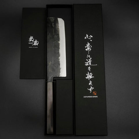 Nakiri Blue Steel #2 Kurouchi Ebony Handle 170mm (6.7”)-[Musashi]-[Japanese-Kitchen-Knives]
