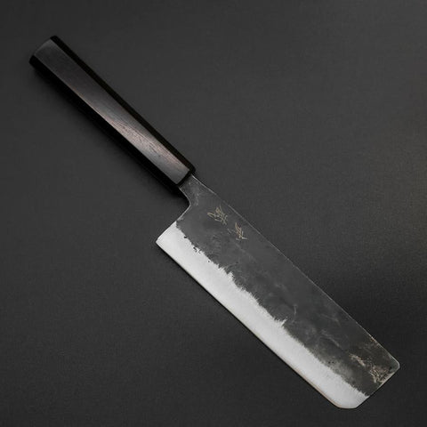 Nakiri Blue Steel #2 Kurouchi Ebony Handle 170mm (6.7”)-[Musashi]-[Japanese-Kitchen-Knives]