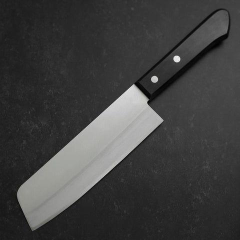 Nakiri Blue Steel #2 Polished Stainless Clad Western Handle 160mm (6.3”)-[Musashi]-[Japanese-Kitchen-Knives]