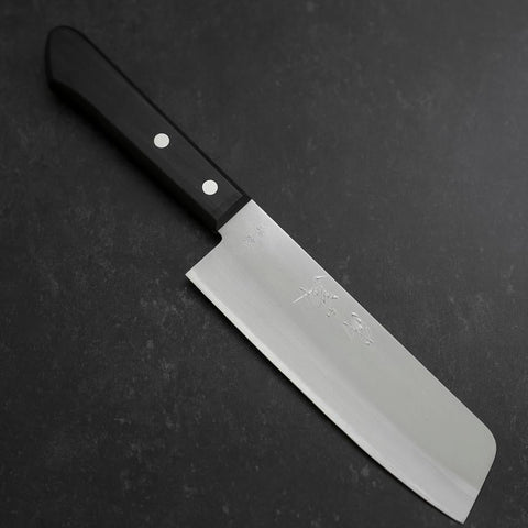 Nakiri Blue Steel #2 Polished Stainless Clad Western Handle 160mm (6.3”)-[Musashi]-[Japanese-Kitchen-Knives]