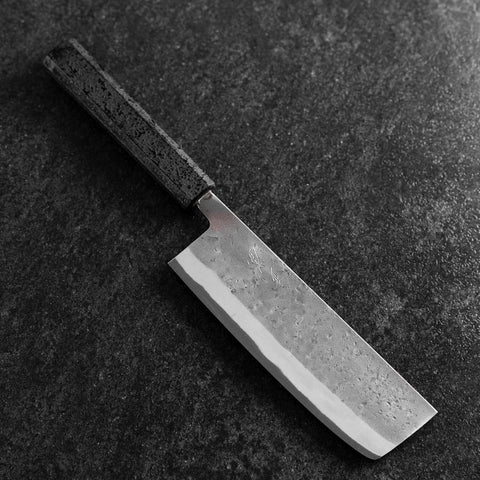 Nakiri Blue Steel #2 Stainless Clad Nashiji Black Ishime Handle 165mm (6.5”)-[Musashi]-[Japanese-Kitchen-Knives]