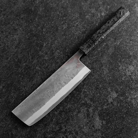 Nakiri Blue Steel #2 Stainless Clad Nashiji Black Ishime Handle 165mm-[Musashi]-[Japanese-Kitchen-Knives]