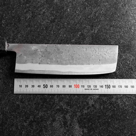 Nakiri Blue Steel #2 Stainless Clad Nashiji Black Ishime Handle 165mm-[Musashi]-[Japanese-Kitchen-Knives]