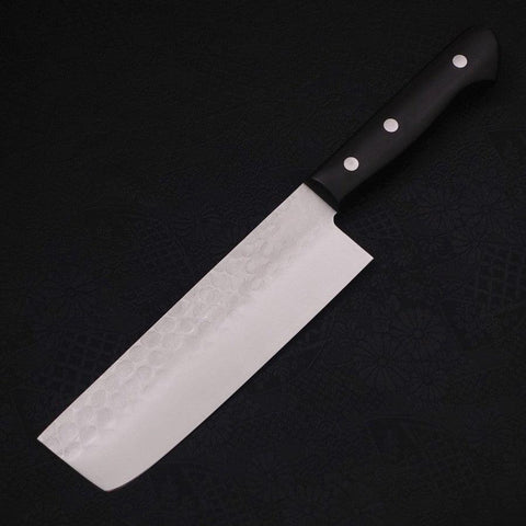 Nakiri Blue Steel #2 Tsuchime Stainless Clad Western Purple Handle 165mm (6.5”)-[Musashi]-[Japanese-Kitchen-Knives]