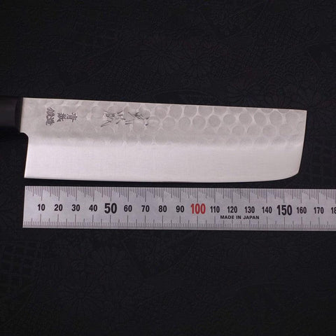 Nakiri Blue Steel #2 Tsuchime Stainless Clad Western Purple Handle 165mm (6.5”)-[Musashi]-[Japanese-Kitchen-Knives]