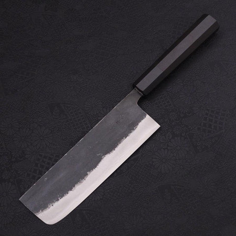 Nakiri Blue Super Kurouchi Buffalo Ebony Handle 165mm-[Musashi]-[Japanese-Kitchen-Knives]