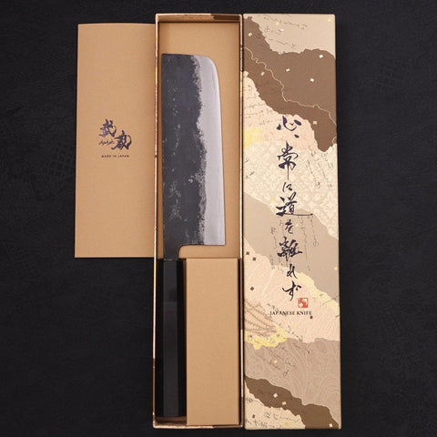 Nakiri Blue Super Kurouchi Buffalo Ebony Handle 165mm-[Musashi]-[Japanese-Kitchen-Knives]