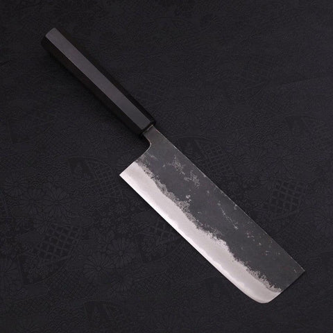Nakiri Blue Super Kurouchi Buffalo Ebony Handle 165mm-[Musashi]-[Japanese-Kitchen-Knives]