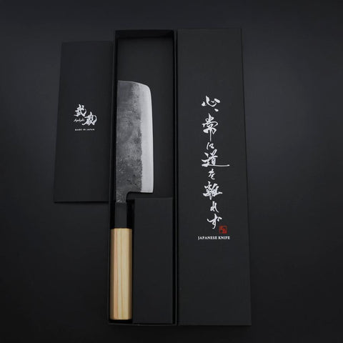 Nakiri Blue Steel #2 Kurouchi Hinoki Handle 135mm-[Musashi]-[Japanese-Kitchen-Knives]