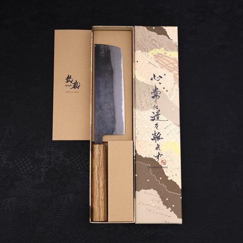 Nakiri Blue Steel #2 Kurouchi Oak Handle 165mm-[Musashi]-[Japanese-Kitchen-Knives]