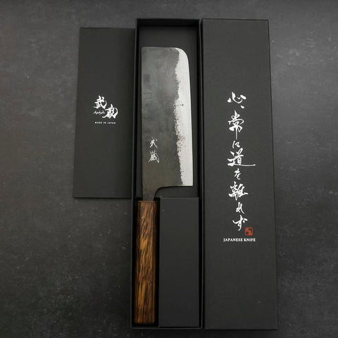 Nakiri Blue Steel #2 Kurouchi Sumi Urushi Handle 165mm-[Musashi]-[Japanese-Kitchen-Knives]