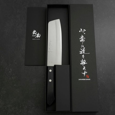 Nakiri Blue Steel #2 Polished Stainless Clad Western Handle 160mm-[Musashi]-[Japanese-Kitchen-Knives]
