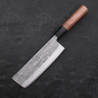 Nakiri Blue Steel #2 Stainless Clad Nashiji Buffalo Teak Handle 165mm-[Musashi]-[Japanese-Kitchen-Knives]