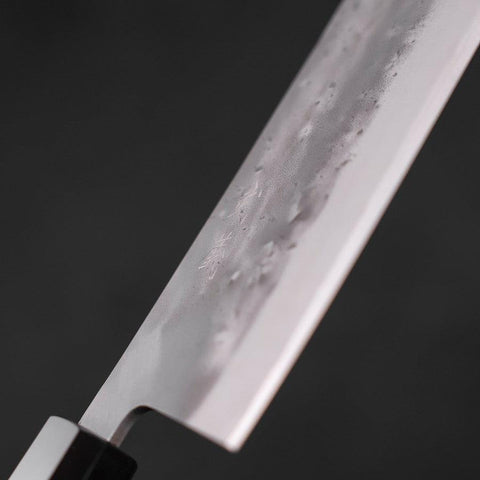 Nakiri Blue Steel #2 Stainless Clad Nashiji Buffalo Teak Handle 165mm-[Musashi]-[Japanese-Kitchen-Knives]
