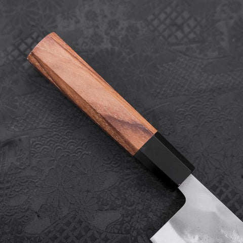 Nakiri Blue Steel #2 Stainless Clad Nashiji Buffalo Teak Handle 165mm-[Musashi]-[Japanese-Kitchen-Knives]