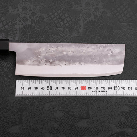 Nakiri Blue Steel #2 Stainless Clad Nashiji Buffalo Teak Handle 165mm-[Musashi]-[Japanese-Kitchen-Knives]