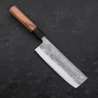 Nakiri Blue Steel #2 Stainless Clad Nashiji Buffalo Teak Handle 165mm-[Musashi]-[Japanese-Kitchen-Knives]