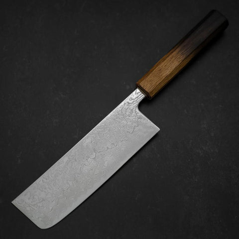 Nakiri SLD Wave Nickel Damascus Yaki Urushi Handle 165mm-[Musashi]-[Japanese-Kitchen-Knives]