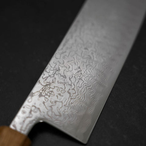 Nakiri SLD Wave Nickel Damascus Yaki Urushi Handle 165mm-[Musashi]-[Japanese-Kitchen-Knives]