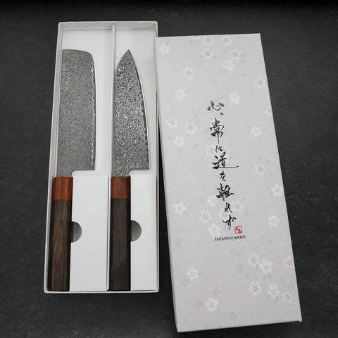 Nakiri & Santoku VG-10 Damasco Manico Shitan Ebano Sakura Set