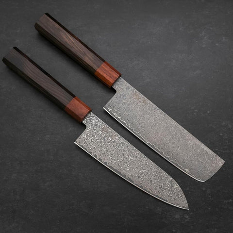 Nakiri & Santoku VG-10 Damasco Manico Shitan Ebano Sakura Set
