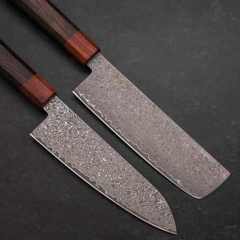 Nakiri & Santoku VG-10 Damasco Manico Shitan Ebano Sakura Set