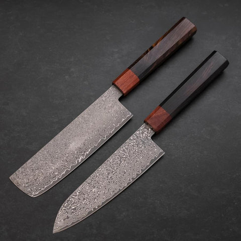 Nakiri & Santoku VG-10 Damasco Manico Shitan Ebano Sakura Set
