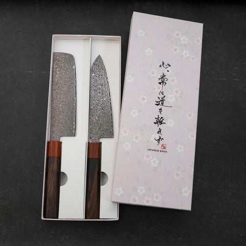 Nakiri & Santoku VG-10 Damasco Manico Shitan Ebano Sakura Set