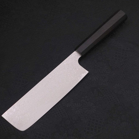 Nakiri Silver Steel #3 Damascus Buffalo Ebony Handle 165mm-[Musashi]-[Japanese-Kitchen-Knives]
