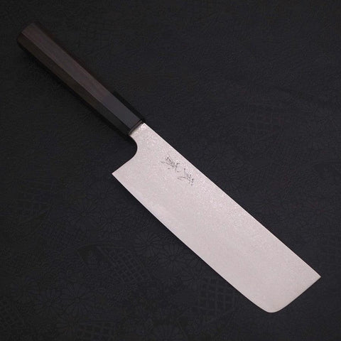 Nakiri Silver Steel #3 Damascus Buffalo Ebony Handle 165mm-[Musashi]-[Japanese-Kitchen-Knives]
