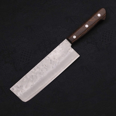 Nakiri Silver Steel #3 Nashiji Western Brown Handle 165mm-[Musashi]-[Japanese-Kitchen-Knives]
