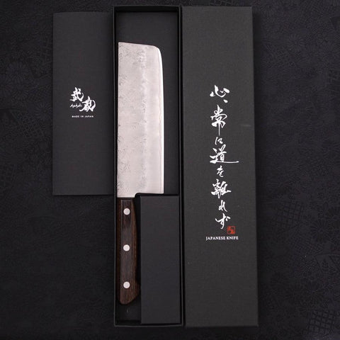 Nakiri Silver Steel #3 Nashiji Western Brown Handle 165mm-[Musashi]-[Japanese-Kitchen-Knives]