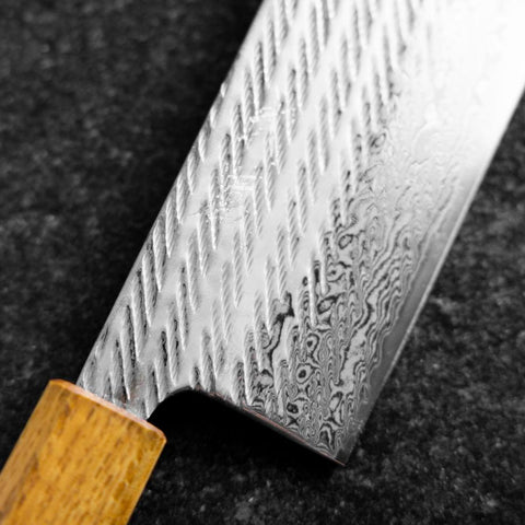 Nakiri Silver Steel #3 Nawame Damascus Yaki Urushi Handle 165mm (6.5”)-[Musashi]-[Japanese-Kitchen-Knives]